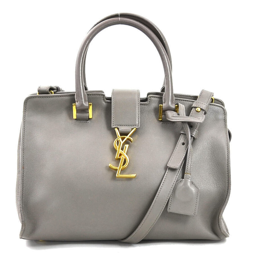 Saint Laurent Baby Cabas 2way Shoulder Bag leather gray gold